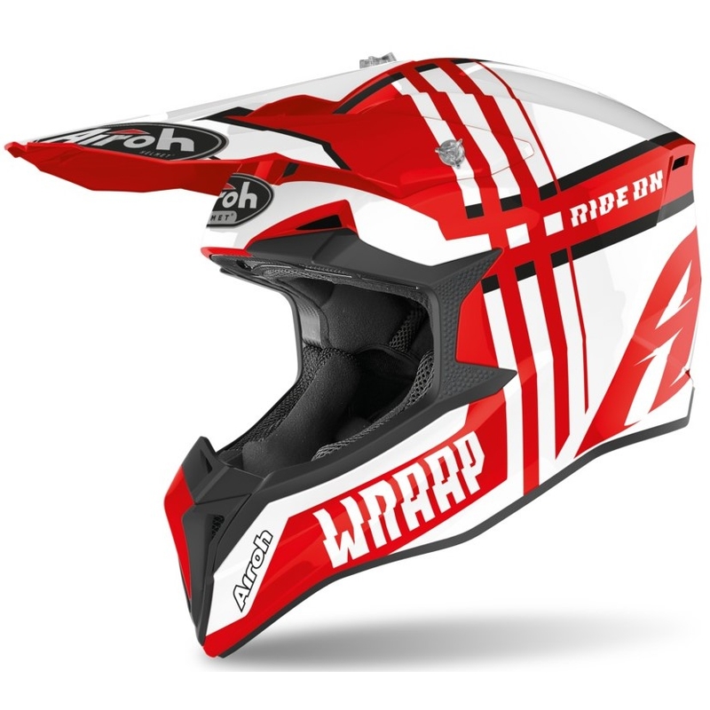 Motocross kaciga Airoh Wrap Broken bijelo-crvena