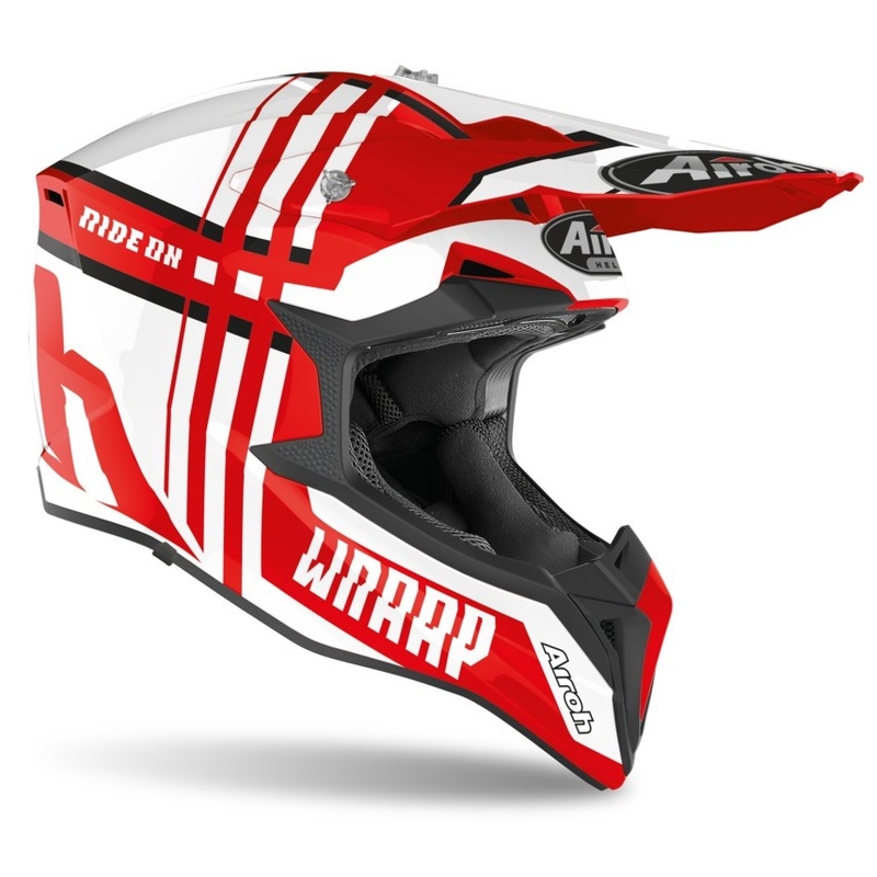 Motocross kaciga Airoh Wrap Broken bijelo-crvena