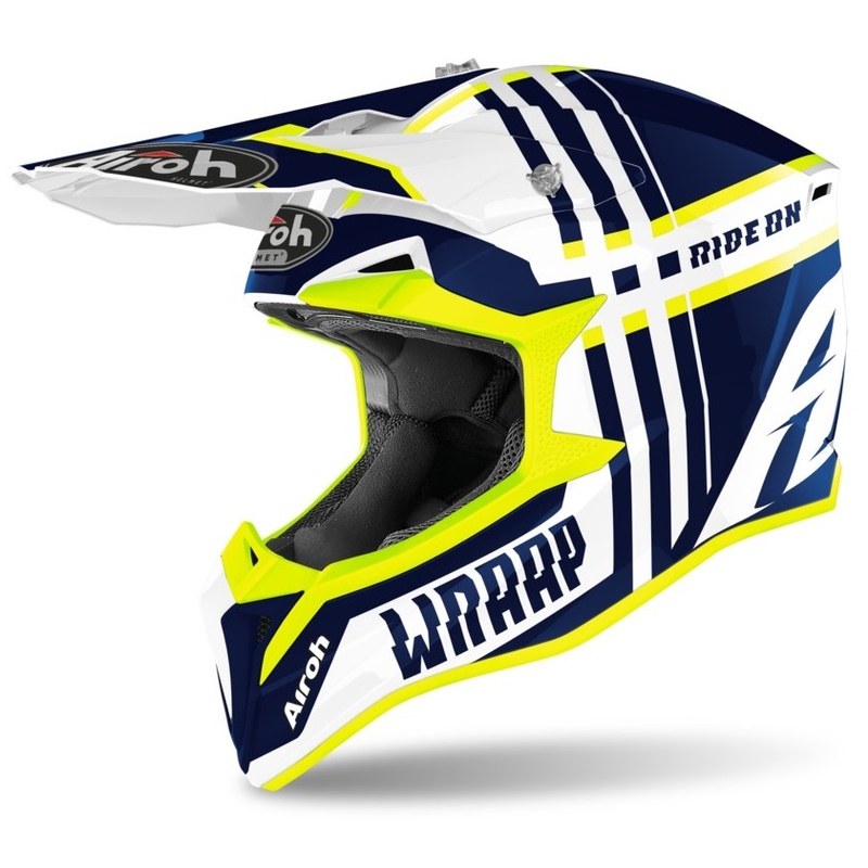 Motocross kaciga Airoh Wrap Broken plavo-bijela-fluo žuta