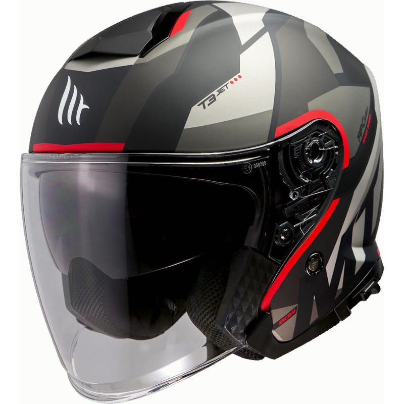 Otvorena motociklistička kaciga MT Thunder 3 SV Bow crno-sivo-crvena
