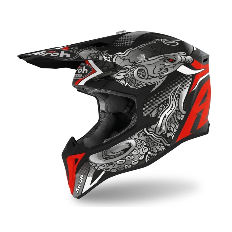 Motocross kaciga Airoh Wrap Octopus crno-crvena