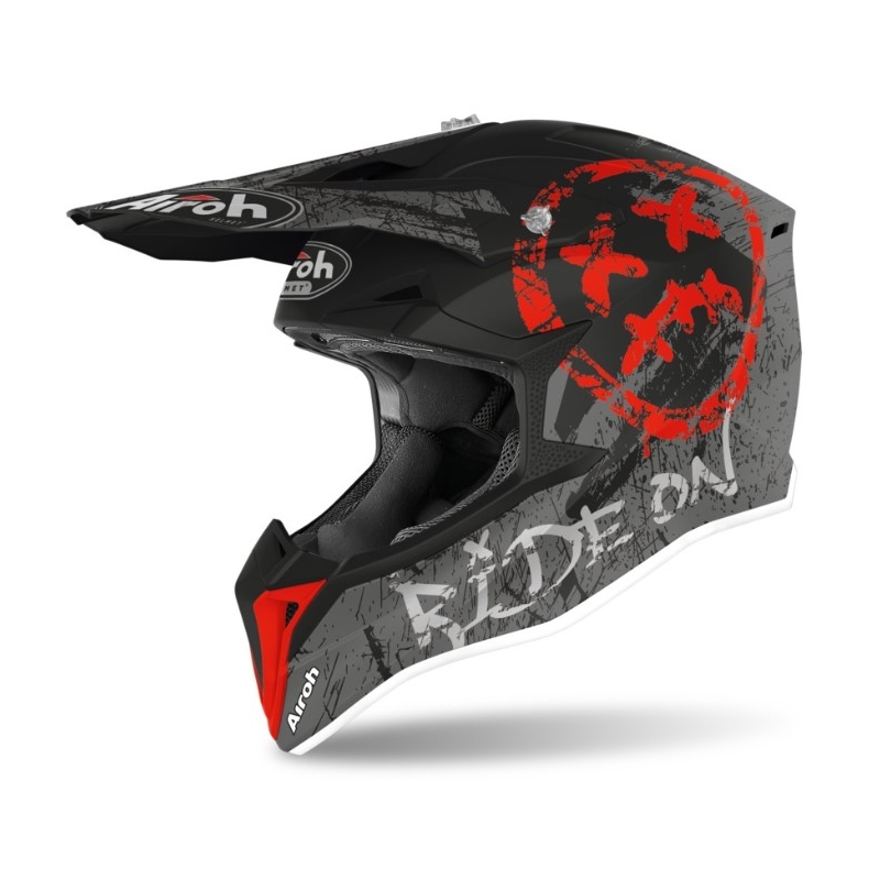 Motocross kaciga Airoh Wrap Smile sivo-crvena