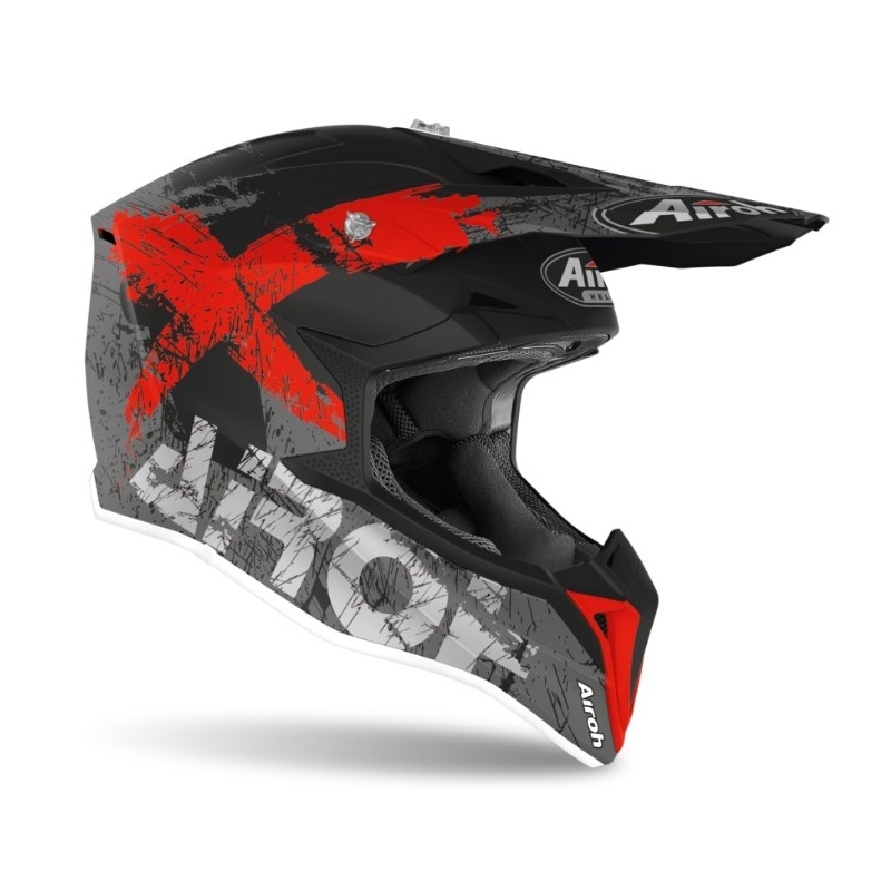 Motocross kaciga Airoh Wrap Smile sivo-crvena