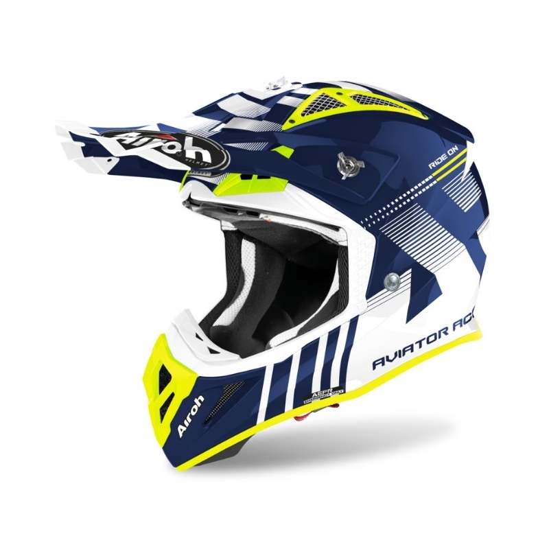 Motocross kaciga Airoh Aviator Ace Nemesi bijelo-plava-fluo žuta