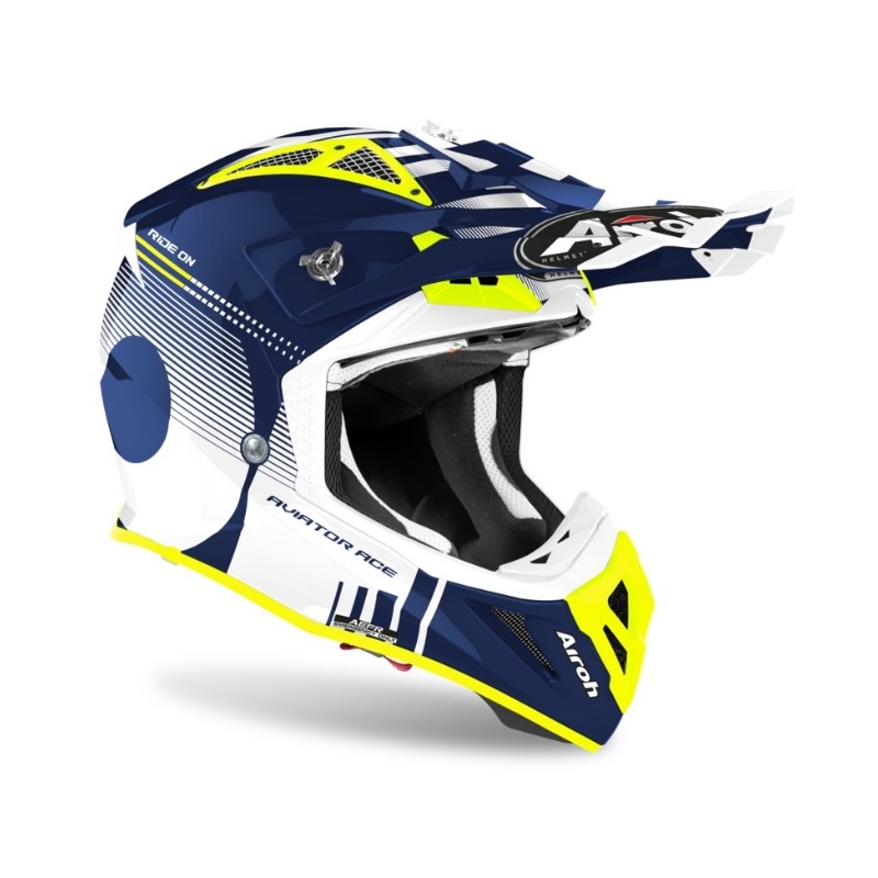 Motocross kaciga Airoh Aviator Ace Nemesi bijelo-plava-fluo žuta