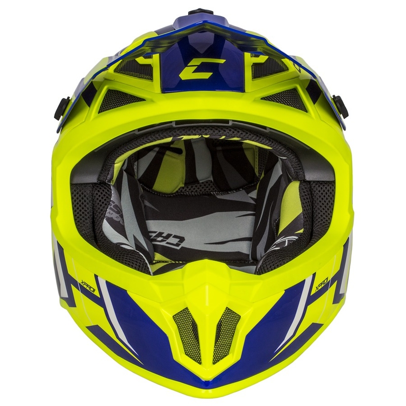 Motocross kaciga Cassida Cross Pro II Contra fluo žuto-plavo-bijela