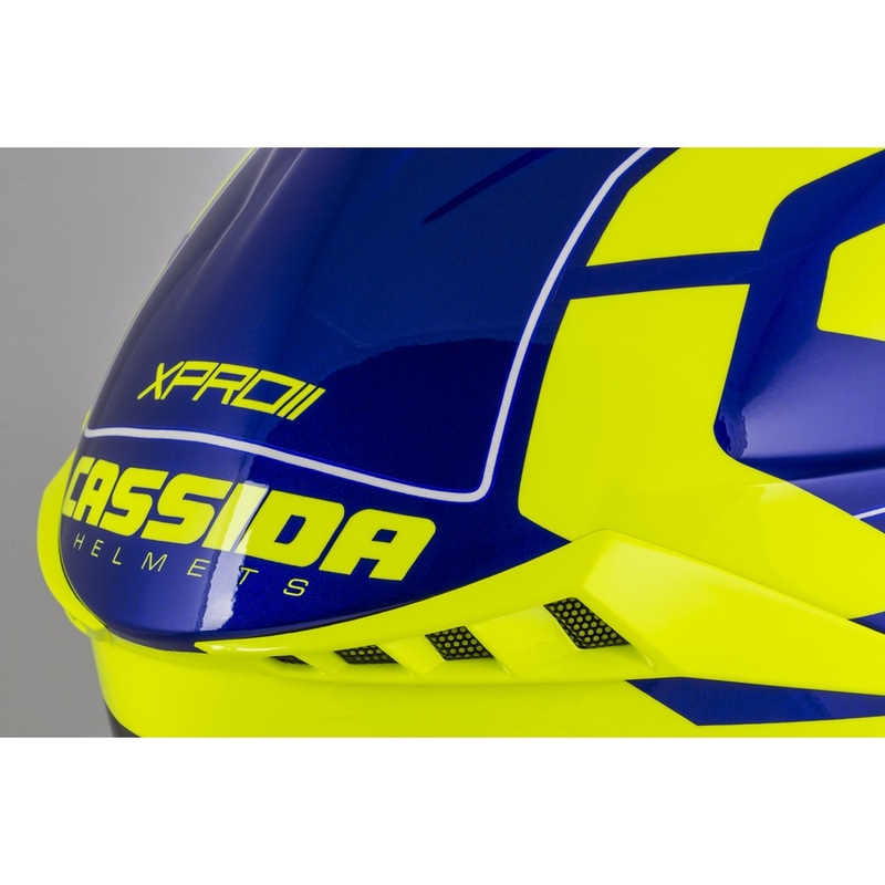 Motocross kaciga Cassida Cross Pro II Contra fluo žuto-plavo-bijela
