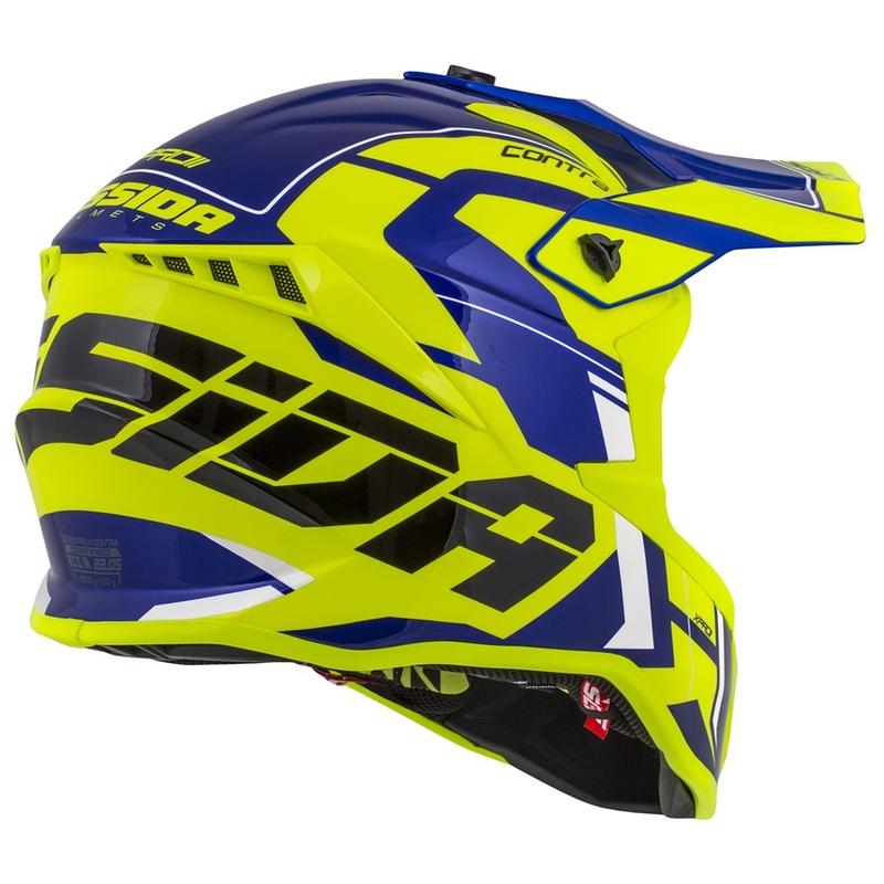 Motocross kaciga Cassida Cross Pro II Contra fluo žuto-plavo-bijela