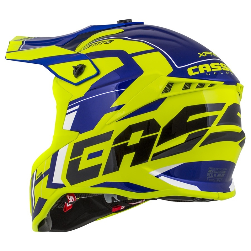 Motocross kaciga Cassida Cross Pro II Contra fluo žuto-plavo-bijela