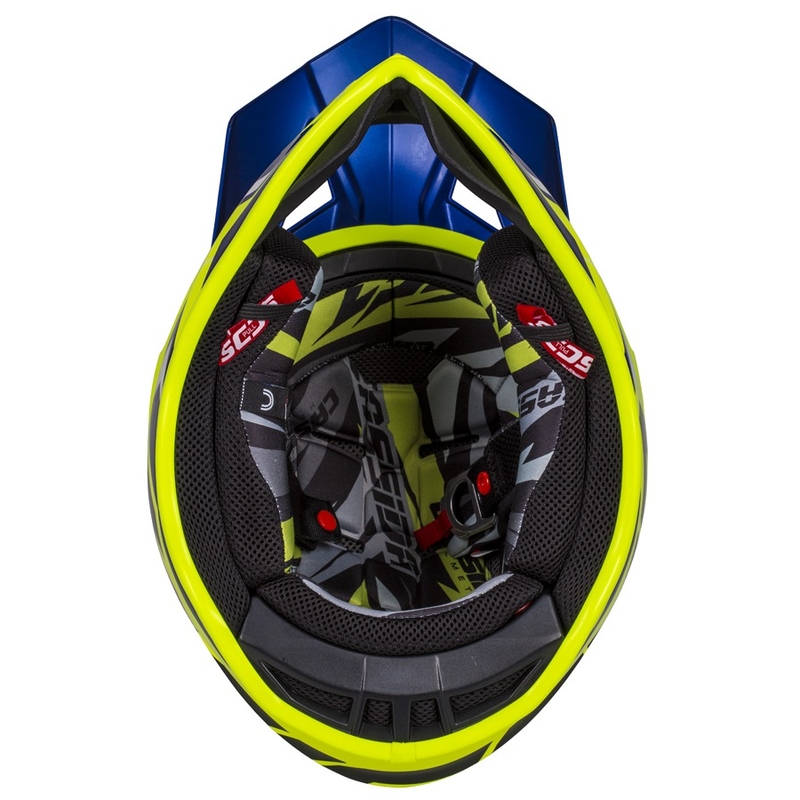 Motocross kaciga Cassida Cross Pro II Contra fluo žuto-plavo-bijela