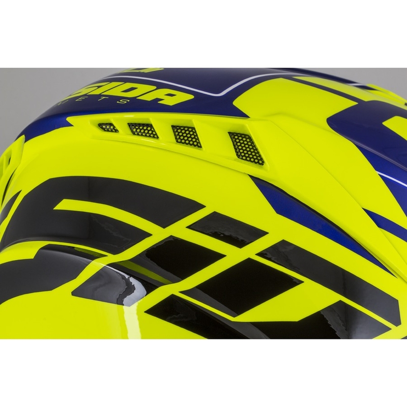 Motocross kaciga Cassida Cross Pro II Contra fluo žuto-plavo-bijela