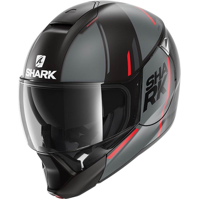 Preklopna kaciga SHARK EVOJET Vyda crno-sivo-crvena