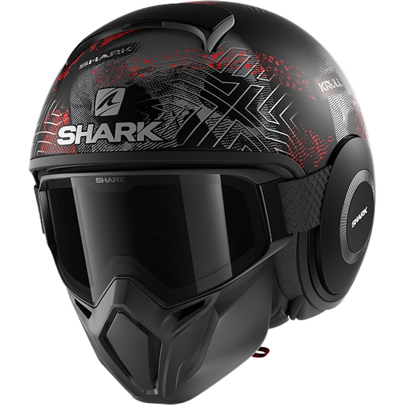Otvorena kaciga s maskom SHARK STREET-DRAK Krull crno-crvena