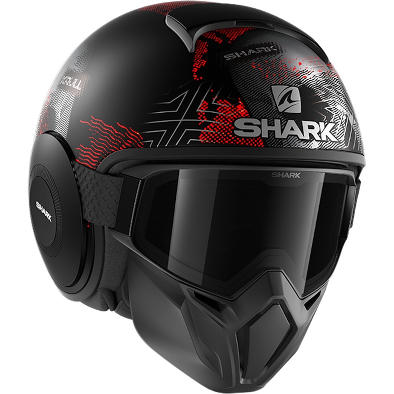 Otvorena kaciga s maskom SHARK STREET-DRAK Krull crno-crvena