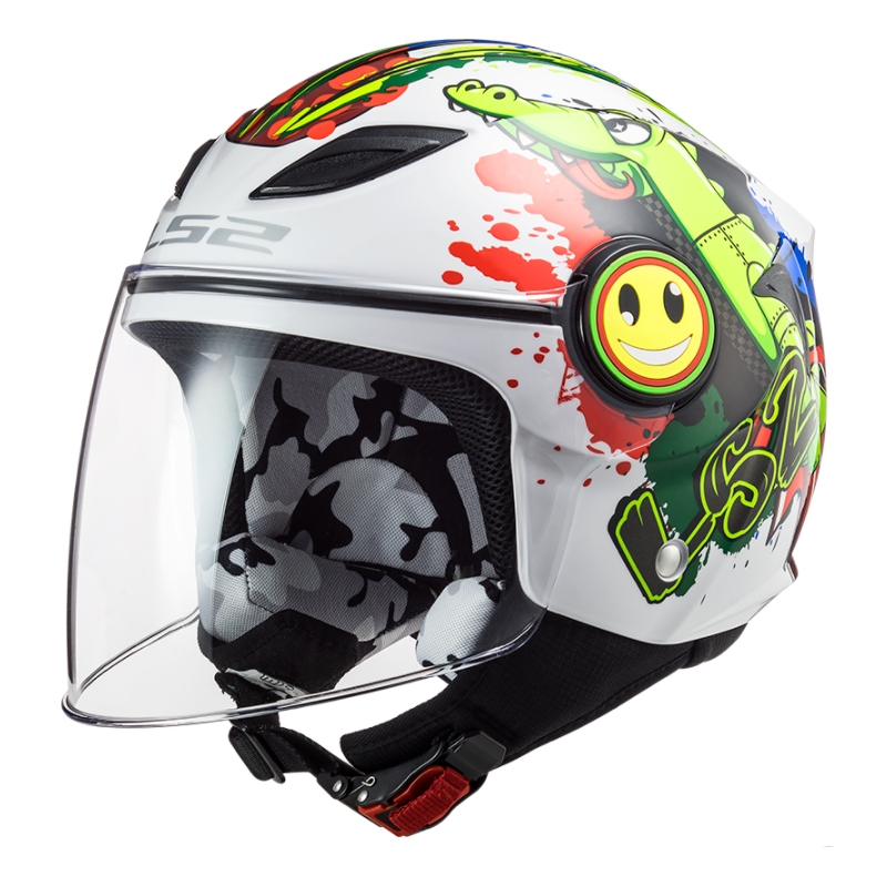 Dječja otvorena motoristička kaciga LS2 OF602 Funny Croco bijela