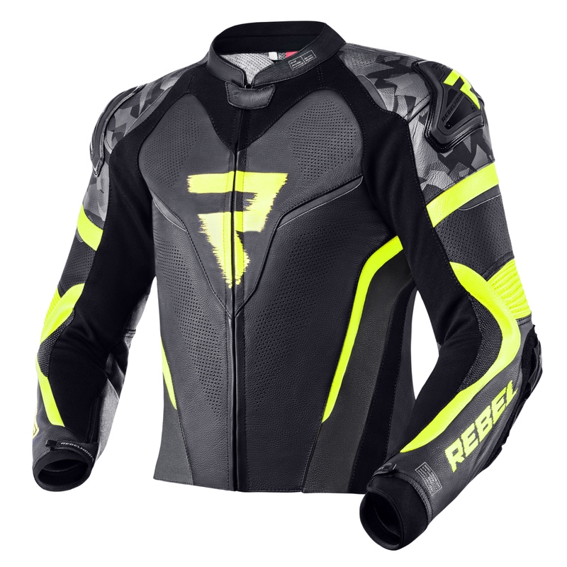Motociklistička jakna Rebelhorn Rebel crno-sivo-fluo žuta rasprodaja