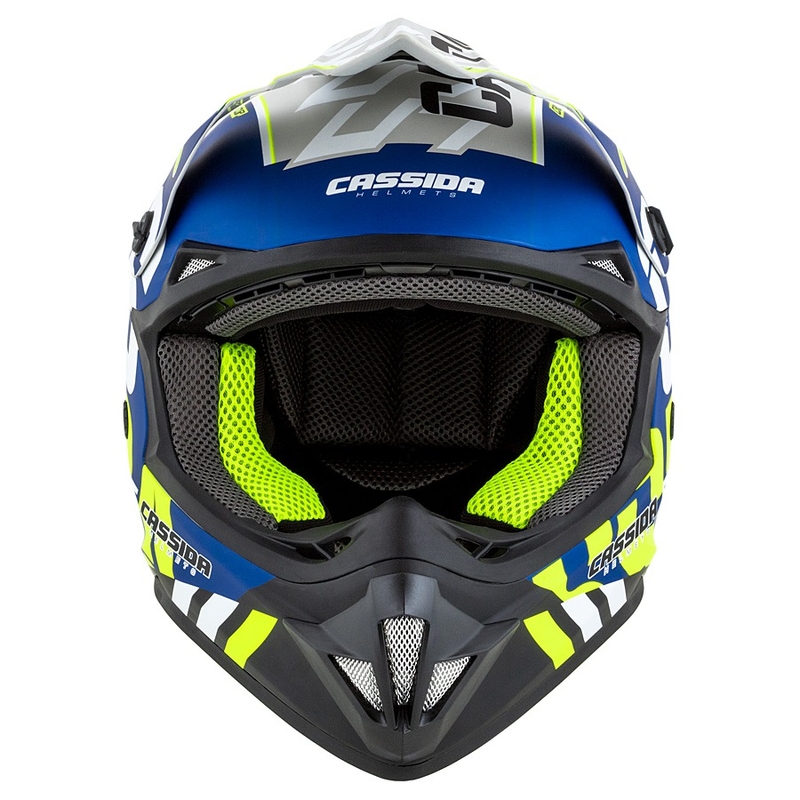 Motocross kaciga Cassida Cross Cup Sonic fluo žuto-plava mat