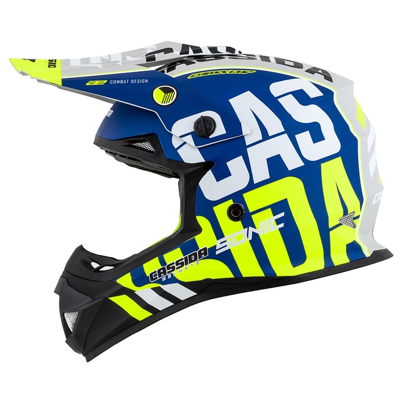 Motocross kaciga Cassida Cross Cup Sonic fluo žuto-plava mat