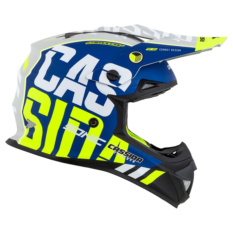 Motocross kaciga Cassida Cross Cup Sonic fluo žuto-plava mat