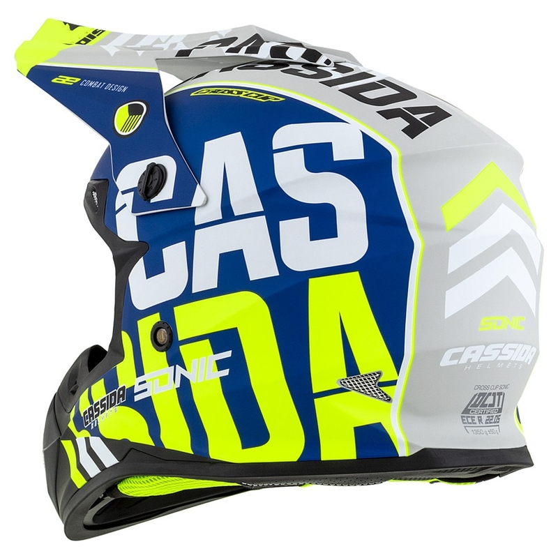 Motocross kaciga Cassida Cross Cup Sonic fluo žuto-plava mat