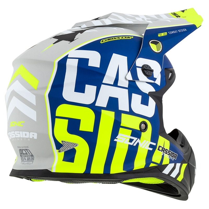 Motocross kaciga Cassida Cross Cup Sonic fluo žuto-plava mat