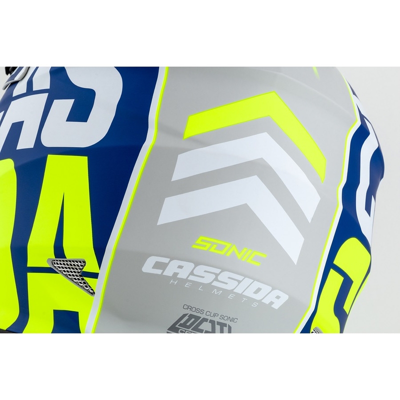 Motocross kaciga Cassida Cross Cup Sonic fluo žuto-plava mat