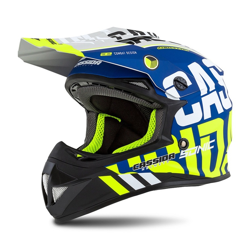 Dječja kaciga za motocross Cassida Cross Cup Sonic Junior fluo žuto-plava mat rasprodaja