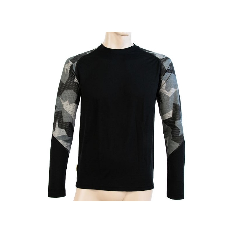 Muška termo majica Sensor Merino Impress crna-kamuflažna - dugi rukav rasprodaja