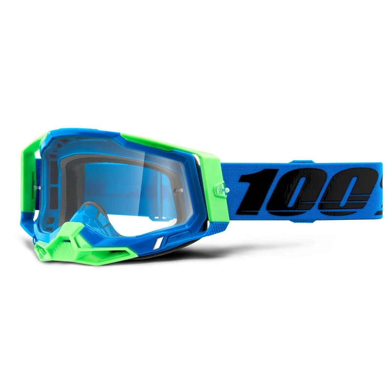 Naočale za motocross 100% RACECRAFT 2 plavo-zelene (prozirni pleksiglas)