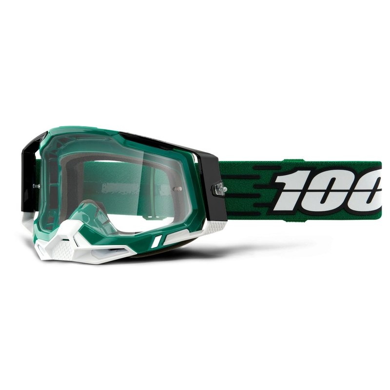 Naočale za motocross 100% RACECRAFT 2 zelene (prozirni pleksiglas)