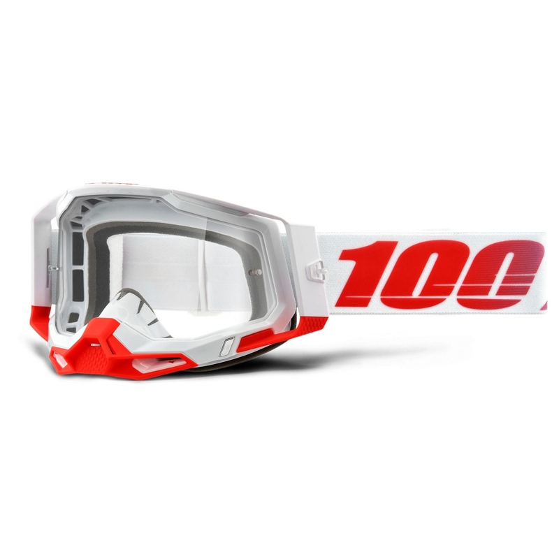 Naočale za motocross 100% RACECRAFT 2 bijelo-crvene (prozirni pleksiglas)