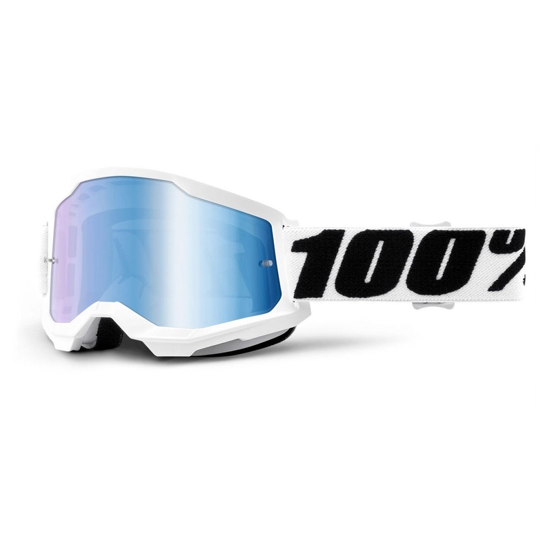Naočale za motocross 100% STRATA 2 bijele (Pleksiglas plavi ogledalo)