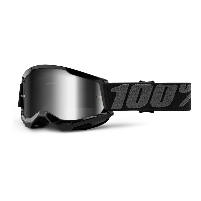 Dječje naočale za motocross 100% STRATA 2 crne (srebrni zrcalni pleksiglas)
