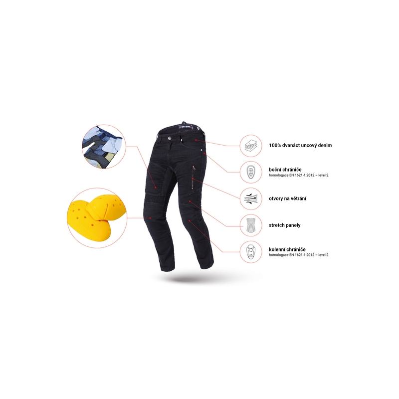 Skraćene motociklističke traperice Street Racer Stretch II CE crne