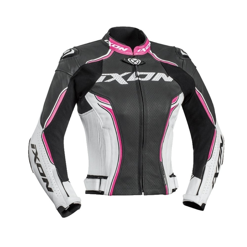 Ženska motoristička jakna IXON Vortex crno-bijelo-roza rasprodaja