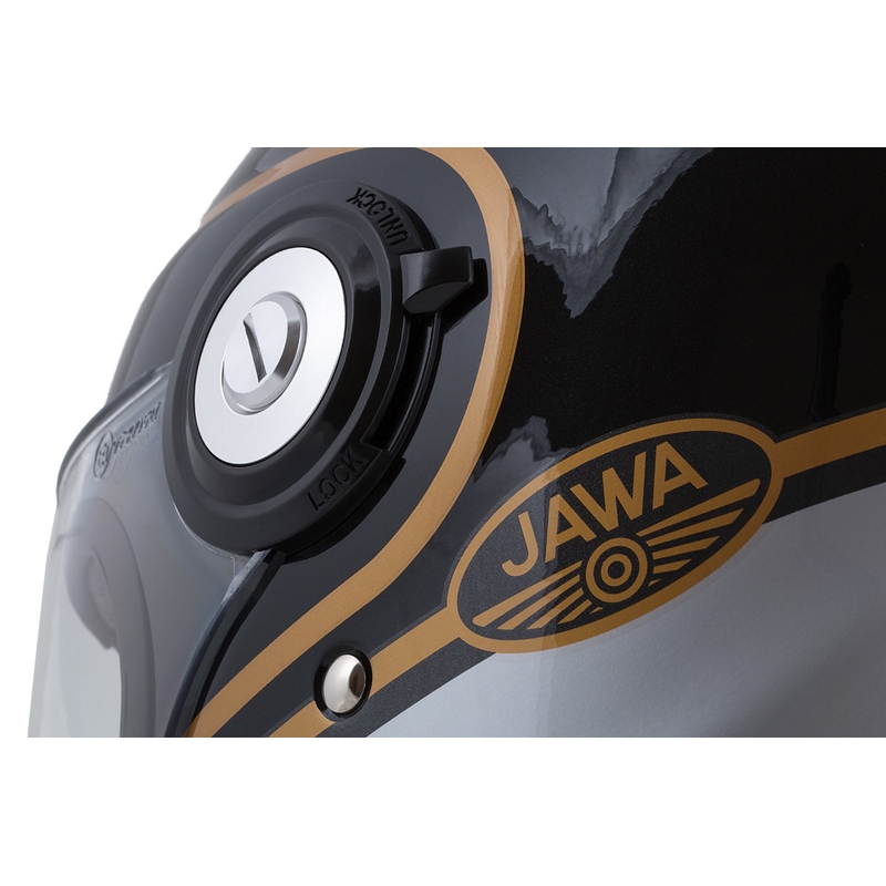 Integralna moto kaciga Cassida Fiber Jawa Sport crna-srebrna-zlatna