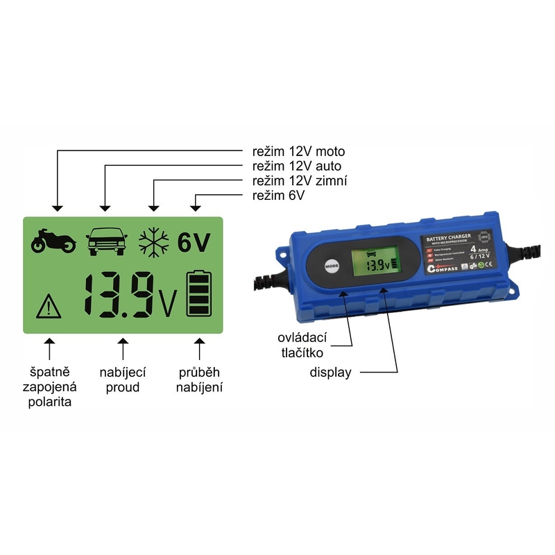 Punjač baterija sa LCD zaslonom 6/12V 3,8 Amp