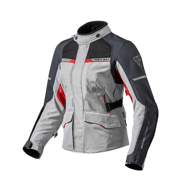 Ženska motociklistička jakna Revit Outback 2 srebrno-crvena rasprodaja