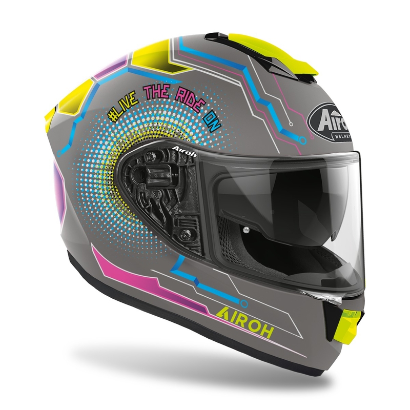 Motociklistička kaciga s punim licem Airoh ST.501 Power 2022 Siva-Plava-Pink-Fluo Žuta Mat rasprodaja