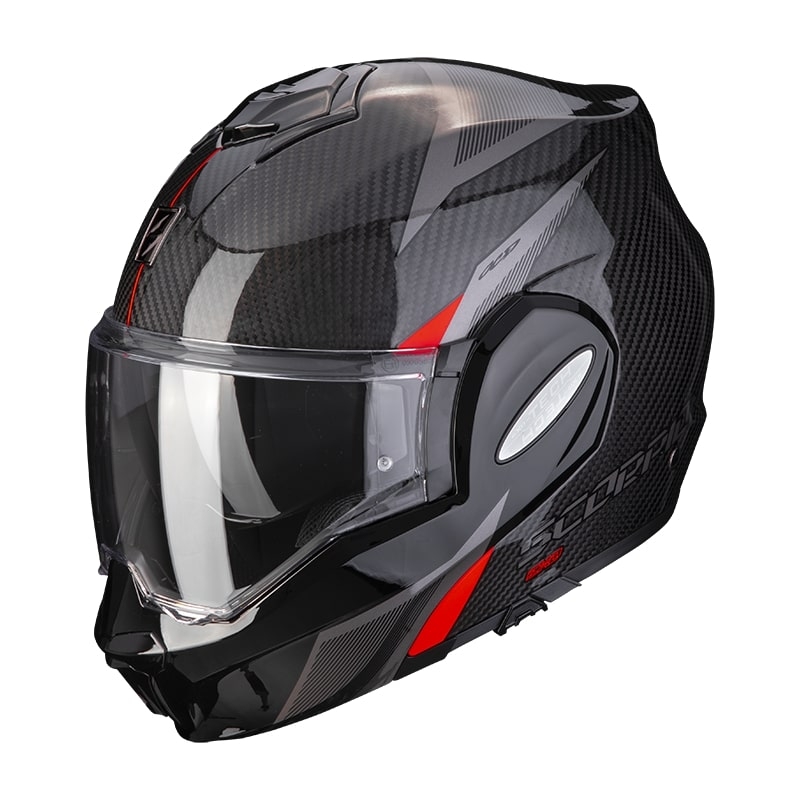Preklopna kaciga Scorpion EXO-TECH Carbon Top crno-crvena