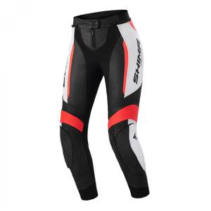 Ženske motociklističke hlače Shima Miura 2.0 crno-bijelo-fluo crvene boje