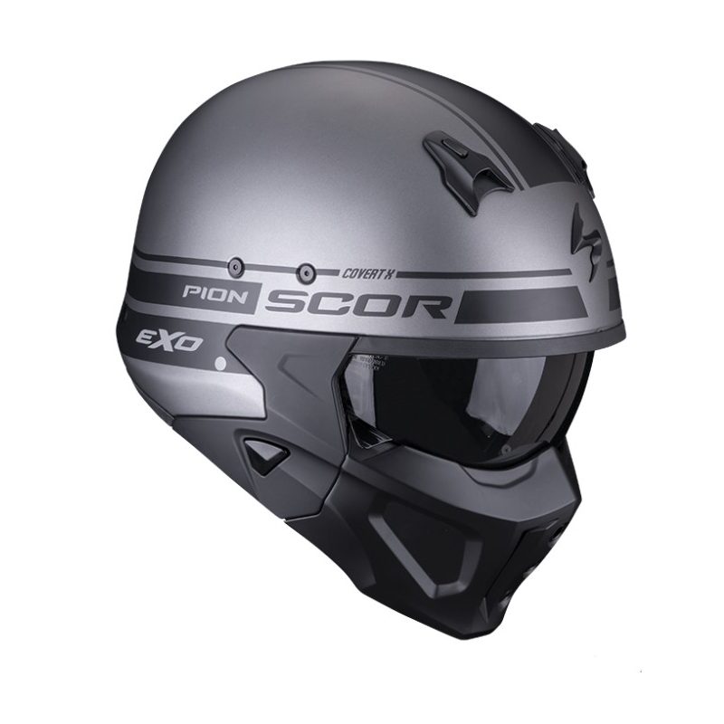 Otvorena kaciga s maskom SCORPION COVERT-X TUSSLE mat srebrno-crna