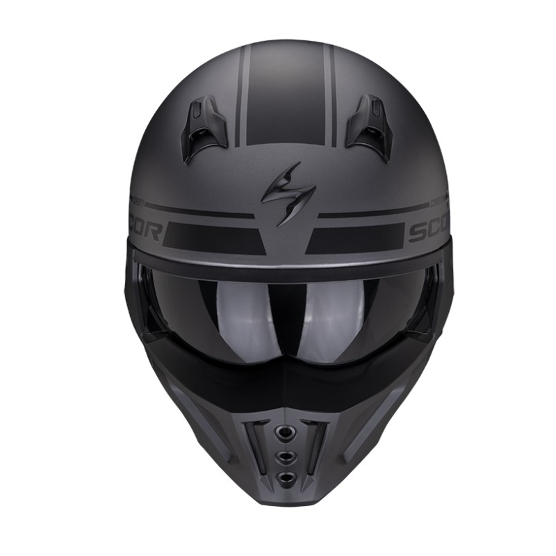 Otvorena kaciga s maskom SCORPION COVERT-X TUSSLE mat srebrno-crna