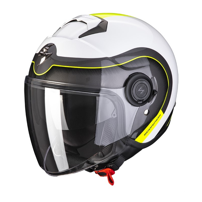 Otvorena motoristička kaciga Scorpion EXO-CITY ROLL biserno bijela-fluo žuta