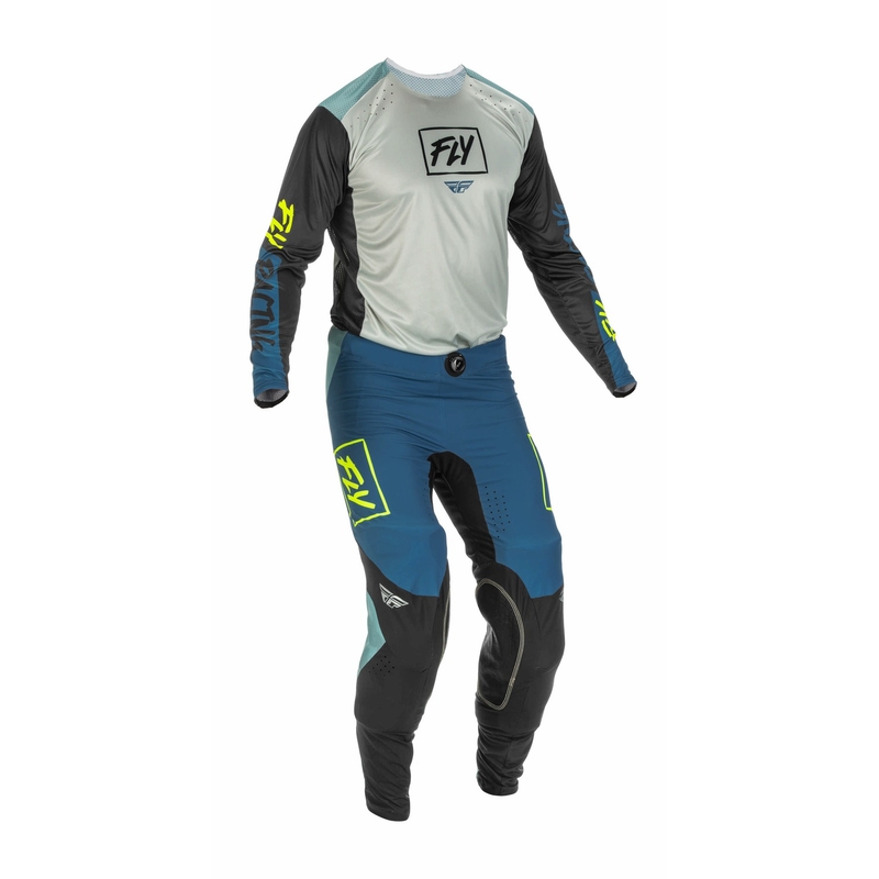 FLY Racing Lite 2022 sivo-tirkizne hi-vis motokros hlače