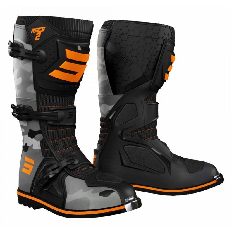 Dječje moto cipele Shot Race 2 camo-fluo narančaste rasprodaja