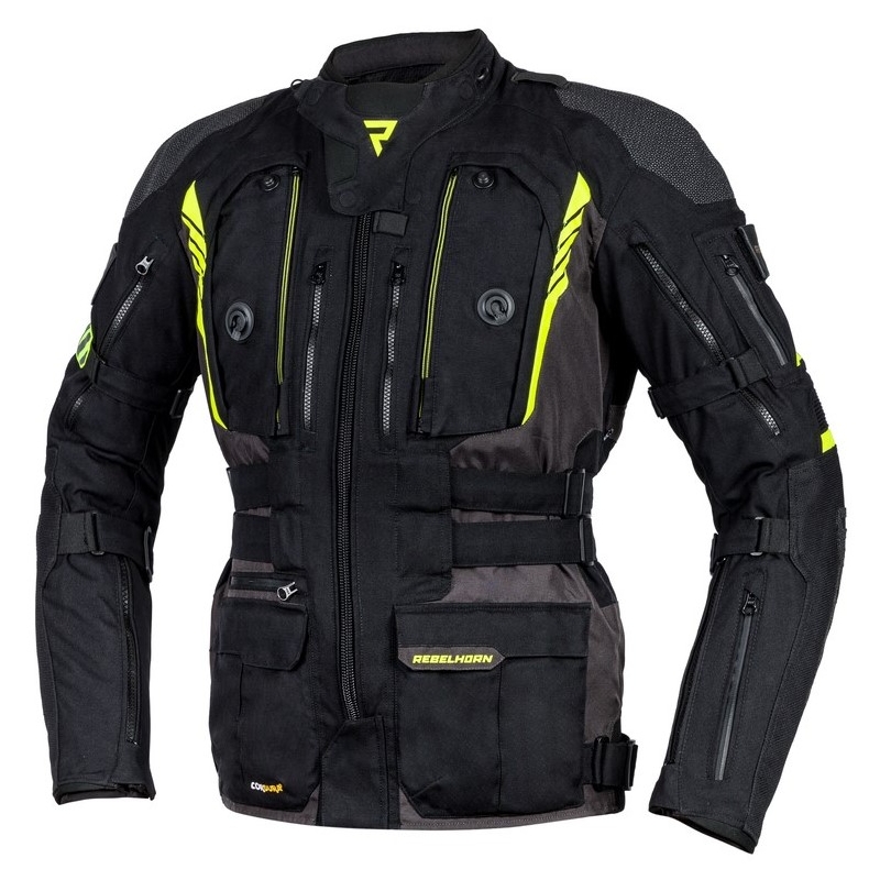 Motociklistička jakna Rebelhorn Patrol crno-siva-fluo žuta