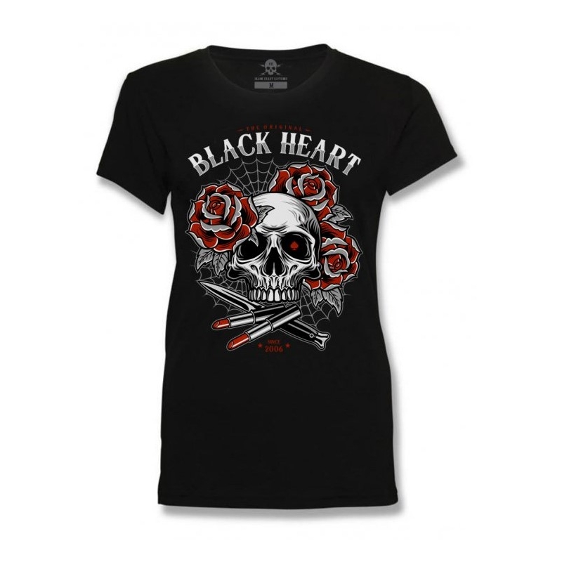 Ženska majica Black Heart Ruž za usne Lubanja crna