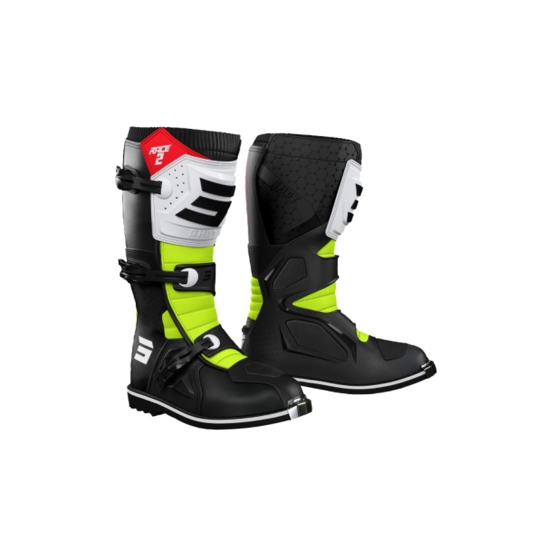 Shot Race 2 Black-White-Fluo žute motociklističke čizme rasprodaja