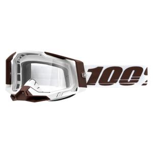Naočale za motocross 100% RACECRAFT 2 Snowbird smeđe-bijele (prozirni pleksiglas)